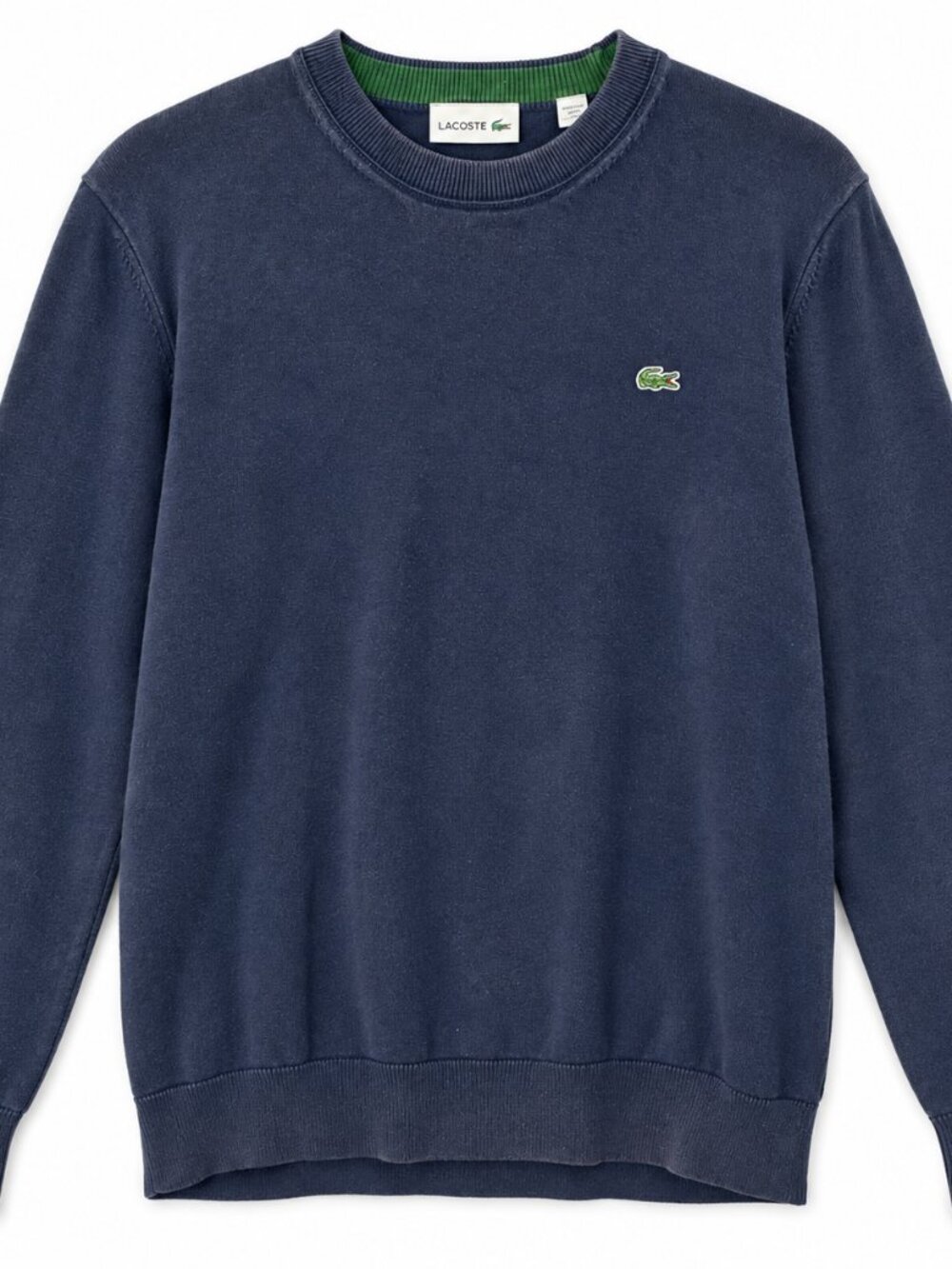 Lacoste Sweater Mens Large Navy Cotton Crewneck Croc Logo Preppy Old Money